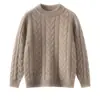 Suéter de cachemira grueso, de punto grueso, con patrón trenzado, cálido, de color liso, cuello redondo para niños, perfecto como capa base para otoño e invierno