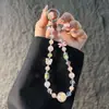 Lindo cordón de teléfono de perlas de cristal con cuentas de estrella de cinco puntas y estrella de mar, correa para la muñeca, accesorio de llavero para cámara CCD