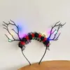 Halloween Nova Abóbora Malha Caveira Chifre Luminoso Faixa de Cabeça Nicho Versátil Acessórios de Cabelo para Dança para Mulheres