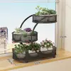 Soporte de Flores de Hierro Forjado para Suculentas, Ventana Saliente de Balcón Repisa de Ventana Escritorio Pequeño Estante de Almacenamiento de Macetas Multicapa