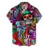 Camisa Hawaiana Estampada para Hombre de Halloween de Nueva Llegada Transfronteriza de Manga Corta con Cuello de Solapa y Botones Camisa de Playa