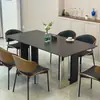 Mesa de Comedor Rectangular de Placa de Roca Estilo Vintage para el Hogar Estilo Italiano Minimalista Acero Inoxidable Madera Maciza Moderna Mesa y Sillas de Comedor Simples