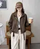 Chaqueta Corta para Mujer Nueva de Primavera y Otoño con Cuello Alto, Holgada, Moderna, Rejuvenecedora, Versátil, Chaqueta Casual Retro