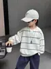 Q140 Moletom com Capuz Falso Duas Peças para Meninos, Primavera e Outono, Estilo Coreano para Meninos Pequenos, Pulôver de Manga Longa, Roupas Infantis Novas