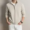 Moletom cardigã masculino com gola alta e forro de fleece, novo estilo outono/inverno 2026, com zíper, peso pesado, espessado e quente, peça externa