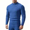 Suéter de punto trenzado geométrico de cuello alto medio para hombre de otoño e invierno transfronterizo, top de punto jacquard moderno, capa base casual para hombre
