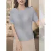 Top de punto calado de manga corta color blanco roto para mujer, camiseta holgada de verano, nuevo estilo 2026, top adelgazante y versátil