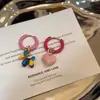 Corea del Sur Dongdaemun Globos de Amor Esmaltados de Colores Hebilla de Oreja de Perro Pendientes de Corazón Dulce y Femenino Pendientes Texturizados