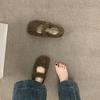 Sapatos Mary Jane peludos com laço de uma tira e brisa suave para mulheres, para outono e inverno, além de sapatos de veludo e algodão com salto alto