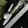 Talheres Multifuncionais Dobráveis Destacáveis, Garfo, Faca e Colher, Conjunto Portátil de Três Peças para Uso ao Ar Livre, Operado pelo Fabricante