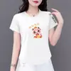 Prosperidade no Comércio Exterior Transfronteiriço, Ano do Serpente, Camiseta Estampada de Manga Curta Redutora de Idade para Mãe, Blusa Solta para Mulheres de Meia-Idade e Idosas