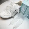 Cadarços Elásticos de Renda com Bordas Franzidas para Sapatos, Cadarços Elásticos de Renda com Bordas Franzidas, Cadarços Elásticos de Gaze com Elasticidade Bidirecional