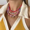 Collar de flores con cuentas de arroz de cerámica suave, estilo retro étnico, con letras de diamantes y perlas, estilo europeo y americano.