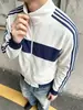 Marca Americana Moderna Branca Listras Três Cores Gola Alta Moletom para Homens e Mulheres Outono Inicial Fino Design de Casal Cardigan Jaqueta