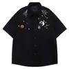 Camisa Retro Japonesa de Pana Rayada Bordada para Hombre 2026, Camisa de Verano de Manga Corta Estilo Juvenil