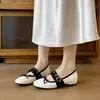 Versión de Piel de Oveja de Zapatos Mary Jane de Cuero Genuino con Aumento Oculto de Altura, Zapatos Planos de Ballet para Mujer con Lazo, Punta Redonda, Zapatos de Salón Versátiles de Boca Baja