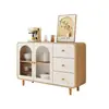 Aparador integrado de pared estilo crema de madera natural para cocina y comedor del hogar, gabinete de almacenamiento para espacios pequeños