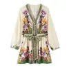 PB&ZA Comercio Electrónico Transfronterizo Novedades de Otoño Moda Femenina Vestido de Manga Larga con Cuello en V y Lazada en la Cintura