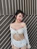 Retro Lunares Sexy Pecho Pequeño Deseo Puro Gama Alta Cubre Vientre Adelgazante Aspecto Hermoso Coreano Nuevo Bikini con Abertura para Mujer Verano