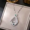 Corrente de clavícula em aço titânio estilo nacional retrô pingente de cadeado da paz de jade temperamento versátil acessórios de estilo chinês de alta qualidade
