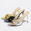 Tacones Altos para Mujer para Primavera y Verano, Punta Fina, Tacón Delgado, Correa Única, Acabado Espejo, Estampado de Dinero, Mules, de Moda, Versátiles, Elegantes Sandalias de Tacón Alto