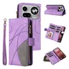 Adecuado para Funda de Cuero Nothing Phone 4A Pro Edge 70 Fusion Empalme de Dos Colores Cremallera de Nueve Quilates