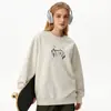 Moletom de Algodão Pesado para Casais, Corte Amplo, Gola Redonda, Pulôver sem Capuz, Versátil, Quente, Blusa Estampada para Outono e Inverno