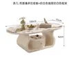 Mesa de centro oval em pedra sinterizada de luxo leve estilo italiano, moderna e estilosa, para salas de estar pequenas, uso doméstico simples, conjunto de novo modelo