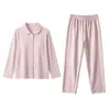 Conjunto de Homewear Feminino Outono/Inverno, Pode Ser Usado ao Ar Livre, com Bojos Embutidos, Confortável Blusa de Manga Longa e Calça, Cardigan com Botões, Pijama de Cor Sólida