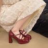 Sapatos Mary Jane Prata de Salto Alto com Plataforma Impermeáveis para Mulheres, Sapatos de Camada Única com Bico Quadrado, Laço, Salto Grosso, Saltos Super Altos, Sapatos de Casamento