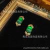 Pendientes de cobre antiguo occidental con diseño hexagonal verde incrustado, chapados en oro retro antiguo de 18 quilates, exquisitos y de gran personalidad.