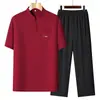 Conjunto de camisa de manga curta e calça de verão para homens de meia-idade e idosos, roupa casual para avôs, conjunto leve de duas peças