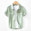 8028 ferramentas casual cor sólida camisa de manga curta lapela solta algodão fino meia manga camisa uma geração de cabelo