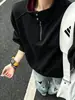 Sudadera unisex con estampado floral blanco, peso pesado, media cremallera, cuello alto, estilo otoño/invierno, corte cuadrado, diseño deconstruido, prenda exterior extragrande estilo americano