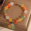 Pulseira de Contas de Abóbora de Seda Dourada Natural Jade Jade Colorido Cristal Multi-Tesouro Pulseira de Ágata Feminina