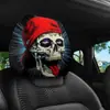 Funda de Reposacabezas para Coche con Estampado de Calavera Negra de Comercio Exterior Transfronterizo, Estilo Elástico Universal, Funda de Reposacabezas para Coche Original y Divertida