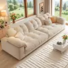 Sofá Estilo Crema Nube Plumón Sala de Estar Apartamento Pequeño Línea Recta Nórdico Lujo Ligero Moderno Minimalista Sofá de Tela Terciopelo Técnico