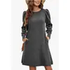 Vestido de Punto para Mujer Moda Europea y Americana Mangas Abullonadas Manga Larga Otoño Invierno Cuello Redondo Casual Holgado con Bolsillos