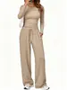Amazon 2026 Nuevo Conjunto Casual de Moda Transfronterizo Europeo y Americano Ropa Deportiva Yoga Otoño Invierno Color Sólido Cuello Redondo Manga Larga Conjunto para Mujer