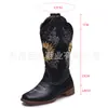 Botas de Caballero Altas Bordadas con Girasol Vintage para Mujer, Estilo Europeo y Americano, Punta Redonda, Tacón Grueso, Botas Largas