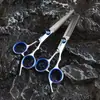 Tijeras de acero inoxidable para cortar pelo, tijeras entresacadoras, herramienta de peluquería, 6.0 pulgadas, azul, mango en ángulo, hoja dividida