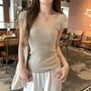 Top Feminino Tricotado Elegante Gola U Estilo Francês Manga Curta para o Verão 2026, Blusa Fina Versátil de Alto Padrão Slim Fit