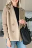 Amazon 2025 Nueva Llegada de Primavera Comercio Exterior Transfronterizo Europeo y Americano Moda Femenina Temperamento Elegante Patchwork Tejido de Lana Abrigo de Lana Marrón