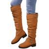Transfronterizo Nuevo Zapatos de Mujer Tallas Grandes Botas de Mujer Plisadas Hebilla de Cinturón Botas Altas hasta la Rodilla Tacón Grueso Botas de Moda Amazon