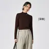 Camiseta base feminina pequena com gola alta em Lyocell Tencel, cor sólida, corte justo, gola semipega, ombro normal, manga longa para outono e inverno
