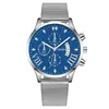 Procesamiento de Fabricante y Personalización Popular Moda Tres Ojos Calendario Reloj para Hombre Reloj para Hombre Correa Milanesa Malla Reloj de Cuarzo