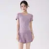 Conjunto Respirável para Yoga com Painéis de Tela, Shorts Esportivos de Secagem Rápida com Manga Curta e Bolsos, Conjunto Fitness para Pilates