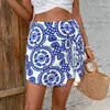 Baifen Roupas Tiktok Transfronteiriço 2026 Verão Novo Estilo Étnico de Férias Estampa Geométrica Saia Calça com Amarração