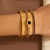 Pulseira de Aço Inoxidável com Números Romanos de Alto Padrão Estilo Europeu e Americano, Pulseira Cravejada de Estrelas e Diamantes, Conjunto de Pulseiras Retrô da Moda para Mulheres