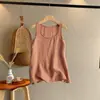 Camisole colete de algodão e linho de cor sólida em camadas sem mangas, gola artística de jardim, top fino de base, peça íntima ou top para usar por cima de algodão e linho